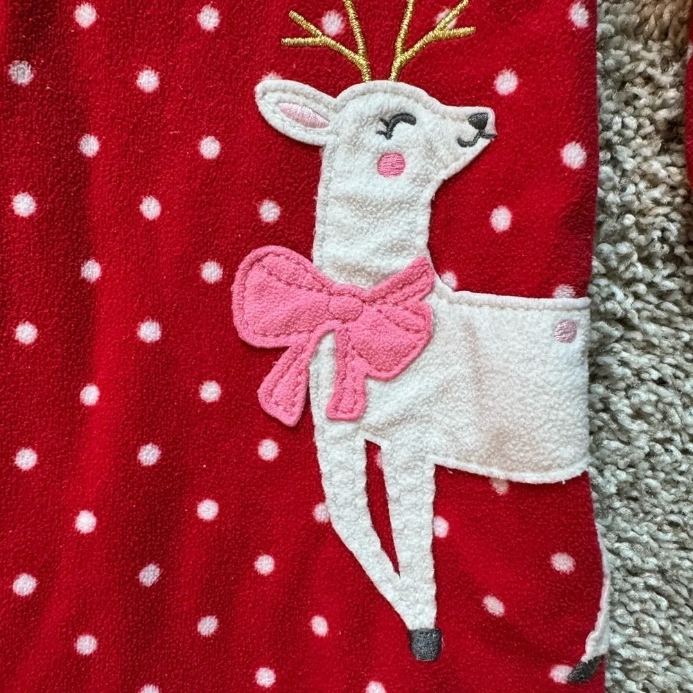 Carter’s Red Polka Dot Reindeer Footed Pajamas Fleece Pj's size 18 months